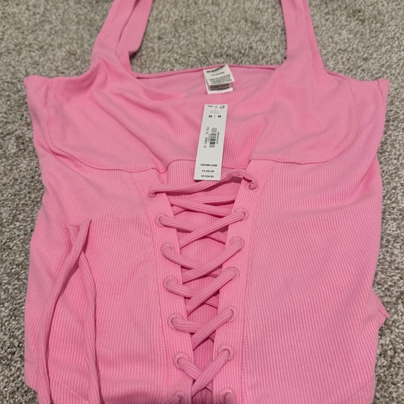 Pink Ribbed Lace-Up Top - Picture 2 of 5